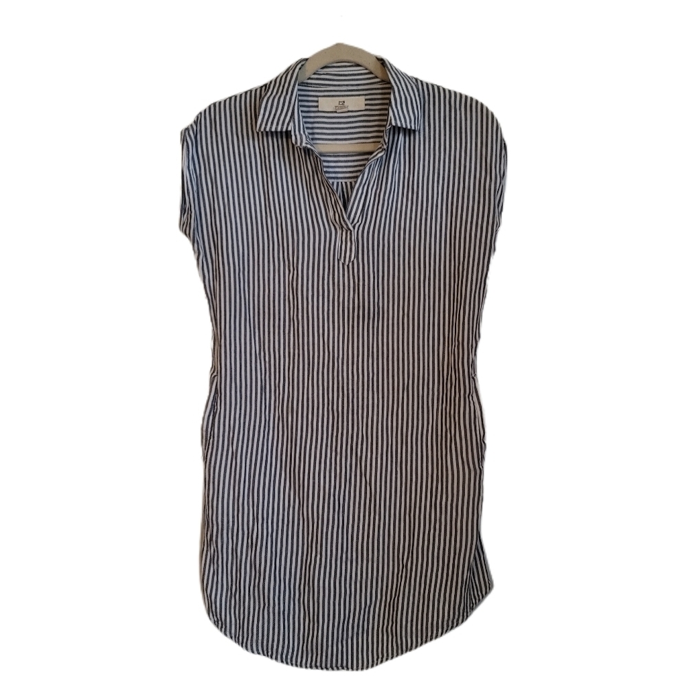 Thread & Supply Dress XS Gray Stripe V-Neck Cap Sleeve Pockets